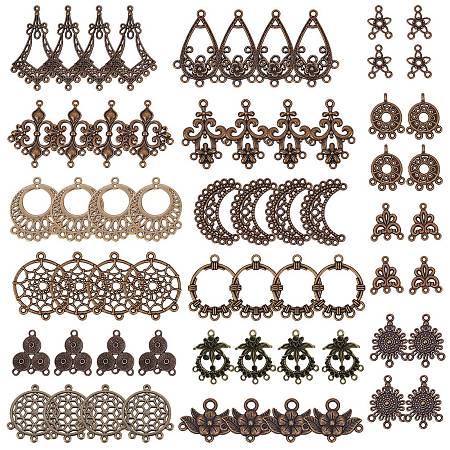 SUNNYCLUE Alloy Chandelier Components Links, Mixed Shapes, Antique Bronze, 135x70x30mm; 64pcs/box