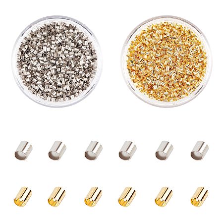 ARRICRAFT Brass Crimp Beads, Tube, Platinum & Golden, 2x2x0.15mm, Hole: 1.5mm, about 2000pcs/box, 2boxes/set, about 4000pcs/set