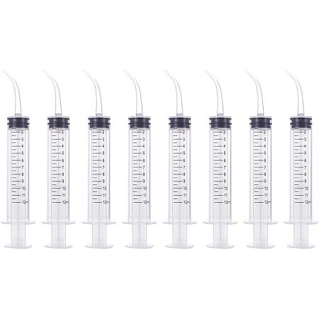 BENECREAT 20 Pack 12ml Curved Tip Syringe Plastic Dispensing Syringe for Scientific Labs Animal Feeding