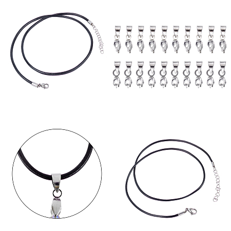 Unicraftale DIY Pendant Necklaces Making Kits, include Round Leather Cord Necklaces Making, 304 Stainless Steel Lobster Claw Clasps & Ice Pick Pinch Bails, Stainless Steel Color, Necklaces Making: 18 inches(45.72cm); 10pcs/box