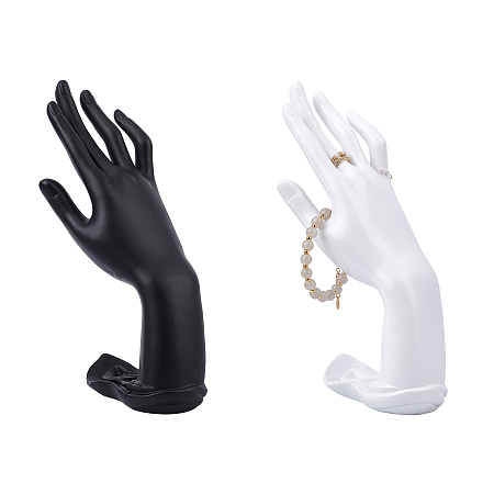 Fingerinspire Resin Hand Form Jewelry Display Stand, Finger Ring Display Stands, Lotus Hand, Black & White, 14.8x22cm, 1pc/color, 2 colors, 2pcs/set