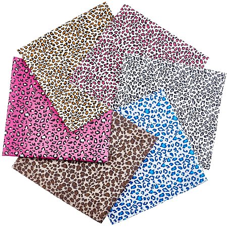 Gorgecraft Leopard Print Cotton Fabric, for Patchwork, Sewing Tissue to Patchwork, Mixed Color, 50x50x0.01cm; 6 colors, 1sheet/color, 6sheets/set.