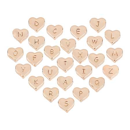 Alloy Beads, Heart with Mixed Letters, Golden, 10x10.5x3.5mm, Hole: 1.5mm, 26pcs/set; 1set/box