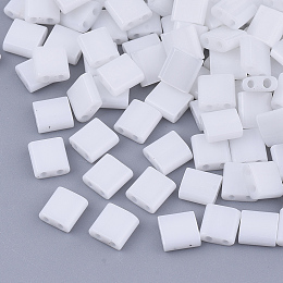 Honeyhandy 2-Hole Glass Seed Beads, Opaque Colours, Square, White, 5x4.5~5.5x2~2.5mm, Hole: 0.5~0.8mm, about 118pcs/10g