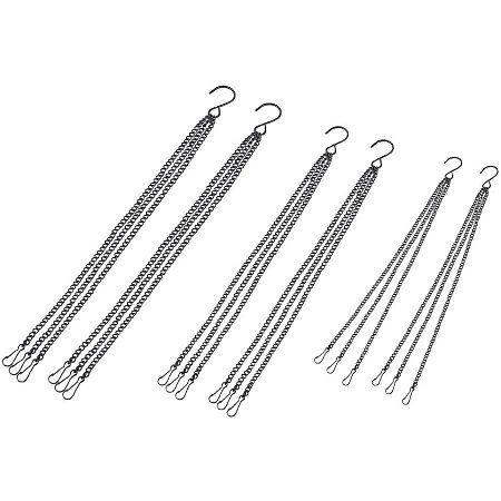 Flower Pot Basket Replacement Chain, with Hooks and Curb Chains, for Bird Feeders, Planters, Lanterns and Ornaments, Gunmetal, 36~56cm; 6pcs/set