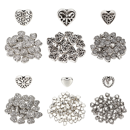 Tibetan Style Alloy Beads, Lead Free & Cadmium Free, Heart, Antique Silver & Silver, 255pcs/box