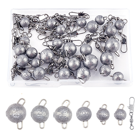 Round Shape Cannonball Fishing Weights Sinkers, Mixed Color, 4g/0.14oz; 16.8x9.5mm, Hole: 2~2.5x3~3.5mm, 64pcs/box