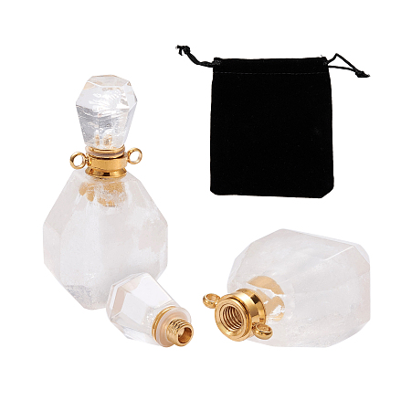 NBEADS Faceted Natural Gemstone Openable Perfume Bottle Pendants, with 304 Stainless Steel Findings, Bottle, 36~39x20~21x14mm, Hole: 2mm; Bottle Capacity: 1ml(0.034 fl. oz); 2pcs/bag