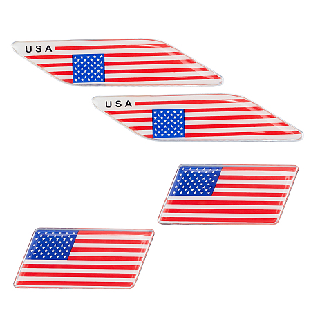 SUPERFINDINGS Zinc Alloy High-temperature Baking Car Stickers, DIY Car Decorations, Flag of the United States Pattern, Parallelogram, Platinum, 33.5x73.5x2.5mm