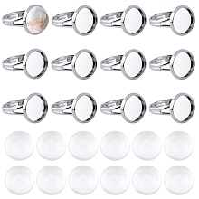 SUNNYCLUE DIY Finger Ring Making Kits, including Adjustable Brass Ring Components and 12mm Transparent Clear Half Round Glass Cabochons, Platinum,  Inner Diameter: 17mm, 80pcs/box