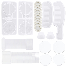 Foldable Makeup Mirror Silicone Resin Molds, for DIY UV Resin & Epoxy Resin Craft Casting Making, with Disposable Latex Finger Cots, Plastic Round Stirring Rod, Clear, 160x77x11.5mm, Inner Size: 15~72x11~60mm