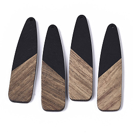 Honeyhandy Resin & Walnut Wood Big Pendants, Bullet, Black, 66~66.5x17x3~3.5mm, Hole: 1.6mm