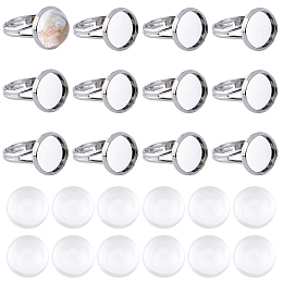 SUNNYCLUE DIY Finger Ring Making Kits, including Adjustable Brass Ring Components and 12mm Transparent Clear Half Round Glass Cabochons, Platinum,  Inner Diameter: 17mm, 80pcs/box