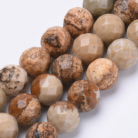 Arricraft Natural Picture Jasper Beads Strands, Faceted, Round, 8mm, Hole: 1.2mm, about 45pcs/strand, 15.3 inches