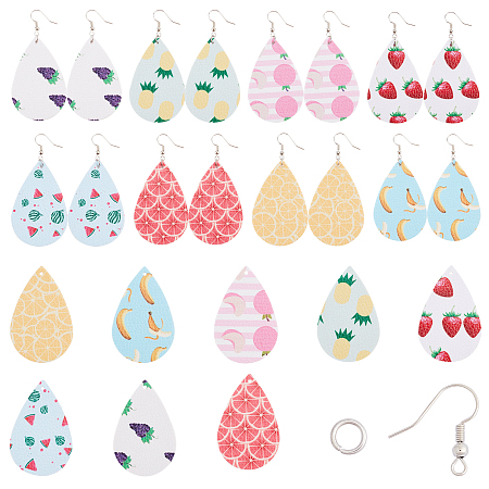 SUNNYCLUE DIY Dangle Earring Making, with PU Leather Big Pendants, Iron Jump Rings and Brass Earring Hooks, Mixed Color, 56x37x2mm, Hole: 1.6mm; 16pcs/set