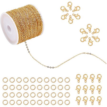 DIY Jewelry Making Kits, include Zinc Alloy Lobster Claw Clasps, Brass Cable Chains and Open Jump Rings, Golden, 2.5x2x0.3mm; 25m/roll, 1roll/set