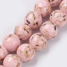 Arricraft Sea Shell and Synthetic Turquoise Assembled Beads Strands, Round, Misty Rose, 8~9mm, Hole: 1.2mm, about 49~50pcs/strand, 15.3~15.7 inches(39~40cm)