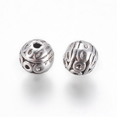 Honeyhandy Tibetan Style Beads, Lead Free and Nickel Free, Round, Antique Silver Color, Size: about 8mm in diameter, hole: 1mm