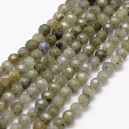 ARRICRAFT Faceted Natural Labradorite Beads Strands, Round, 4mm, Hole: 0.8mm, about 93pcs/strand, 14.7 inches