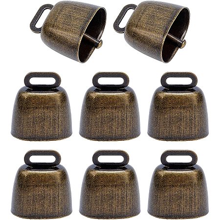 NBEADS Retro Iron Bell Pendants, Rectangle, Antique Bronze, 43x35x24mm, Hole: 4x14mm