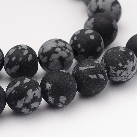 ARRICRAFT Natural Snowflake Obsidian Gemstone Beads, Frosted, Round, 8mm, Hole: 1mm, about 45pcs/strand, 14.5 inches