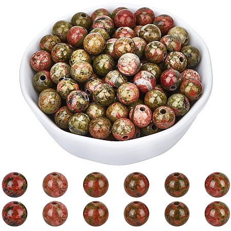 ARRICRAFT Natural Unakite Beads Strands, Round, 8mm, Hole: 2mm; about 48pcs/strand, 15.35 inche(39cm); 2strands/box
