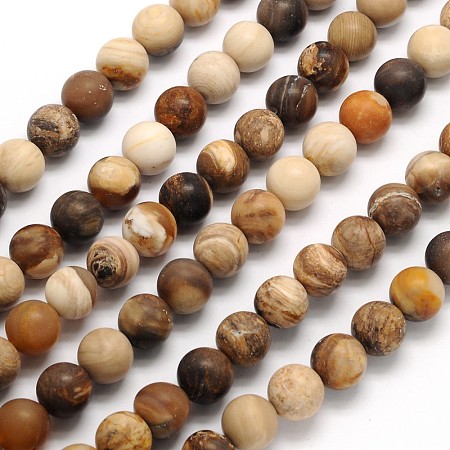 Arricraft Frosted Round Natural Petrified Wood Beads Strands, 6mm, Hole: 1mm, about 65pcs/strand, 15.3 inches
