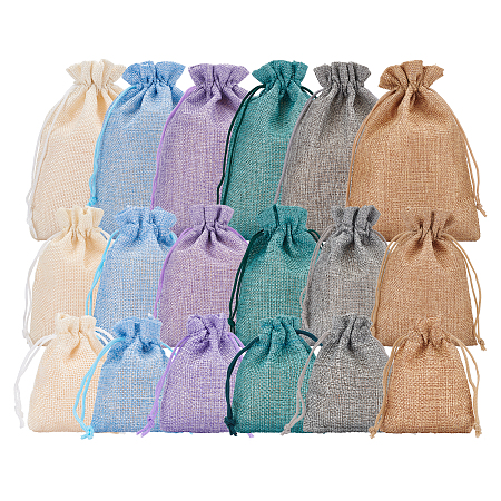 BENECREAT Burlap Packing Pouches Drawstring Bags, for Christmas, Wedding Party and DIY Craft Packing, Mixed Color, 9~18x7~13cm; 18pcs/set