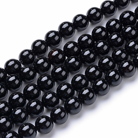 Arricraft Natural Black Onyx Round Bead Strands, Black Agate, 6~6.5mm, Hole: 1mm; about 63pcs/strand, 14.8 inches