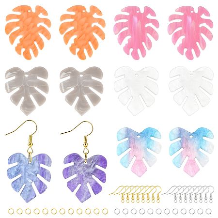 NBEADS 6 Pairs Acrylic Dangle Earring Making Kits, 3 Styles Leaf Acrylic Pendants Charms Colorful Earrings with Earring Hooks and Jump Rings for Earring Jewelry Making Supplies