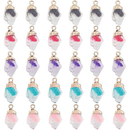 GLOBLELAND Other Pendants & Charms, Imitation Quartz, with Top Light Gold Plated Iron Loops, Nuggets, Mixed Color, 20~21x11x6mm, Hole: 1.8mm, 5colors, 6pcs/color, 30pcs/box