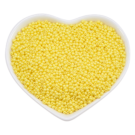 ORNALAND 12/0 Glass Seed Beads, Baking Varnish, Opaque Colours, Round, Yellow, 2x1.5mm, Hole: 0.3mm; about 11200pcs/bag