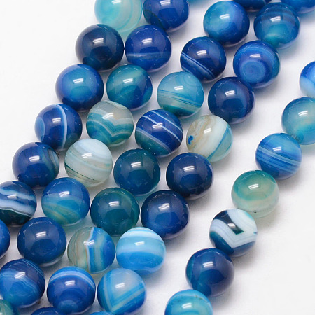Arricraft Natural Striped Agate/Banded Agate Bead Strands, Round, Grade A, Dyed & Heated, Deep Sky Blue, 8mm, Hole: 1mm, about 47pcs/strand, 15 inches