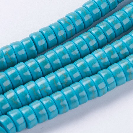 Arricraft Synthetic Turquoise Beads Strands, Heishi Beads, Flat Round/Disc, Dyed & Heated, Turquoise, 6x3mm, Hole: 1mm, about 126pcs/strand, 15 inches(38.2cm)