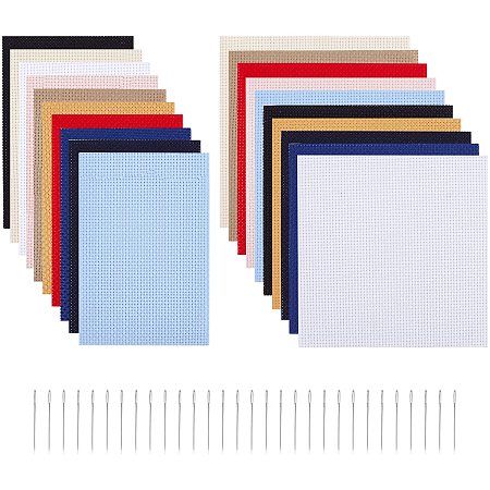 11CT Cross Stitch Fabric Sheets, Cloth Embroidery Fabric, for Making Garments Crafts, with Iron Sewing Needles, Mixed Color, 15x10~15x0.06~0.07cm