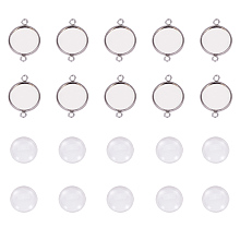 Unicraftale DIY Link Making, with 304 Stainless Steel Cabochon Connector Settings and Transparent Glass Cabochons, Stainless Steel Color, 74x73x25mm