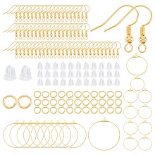 SUNNYCLUE1 Box 620Pcs Earring Findings Kit Including Brass Earring Hooks Stainless Steel Ring Pendants Jump Rings Plastic Ear Nuts for Women DIY Dangle Earrings Jewelry Making, Golden