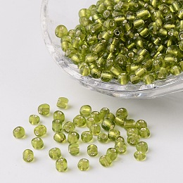 Honeyhandy 6/0 Round Silver Lined Round Hole Glass Seed Beads, Yellow Green, 4mm, Hole: 1.5mm, about 496pcs/50g