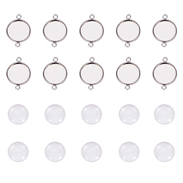 Unicraftale DIY Link Making, with 304 Stainless Steel Cabochon Connector Settings and Transparent Glass Cabochons, Stainless Steel Color, 74x73x25mm