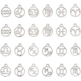 Unicraftale 316 Surgical Stainless Steel Charms, Flat Round with Constellation, Mixed, 13.4x10.8x1mm, Hole: 1.5mm, 2pcs/color, 24pcs/box