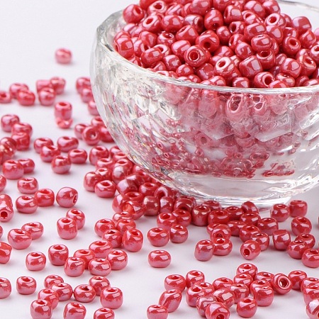 ORNALAND 8/0 Glass Seed Beads, Opaque Colors Lustered, Round, Crimson, 3mm, Hole: 1mm, about 3600pcs/bag