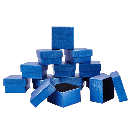 Cardboard Jewelry Boxes, with Sponge Pad Inside, Square, for Anniversaries, Weddings, Birthdays, Marine Blue, 5.15x5x3cm