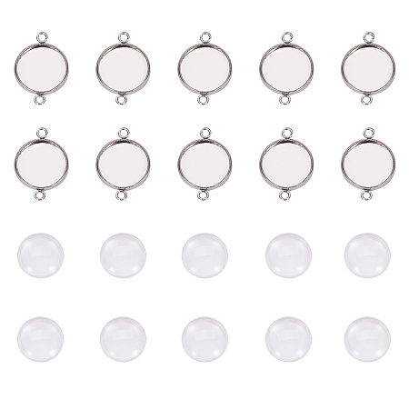 Unicraftale DIY Link Making, with 304 Stainless Steel Cabochon Connector Settings and Transparent Glass Cabochons, Stainless Steel Color, 74x73x25mm