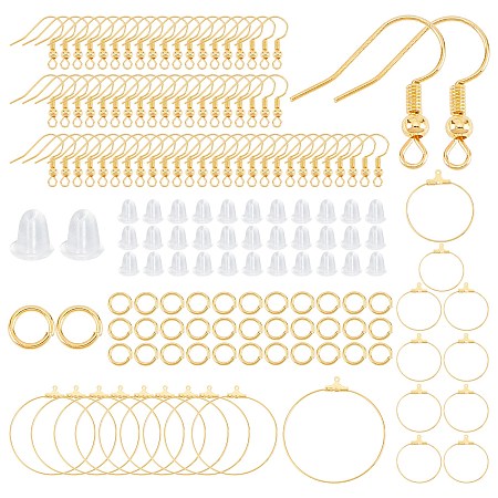 SUNNYCLUE1 Box 620Pcs Earring Findings Kit Including Brass Earring Hooks Stainless Steel Ring Pendants Jump Rings Plastic Ear Nuts for Women DIY Dangle Earrings Jewelry Making, Golden