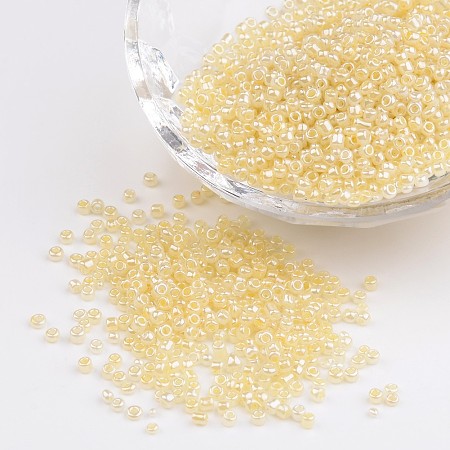Honeyhandy 12/0 Ceylon Round Glass Seed Beads, Champagne Yellow, Size: about 2mm in diameter, hole:1mm, about 3303pcs/50g