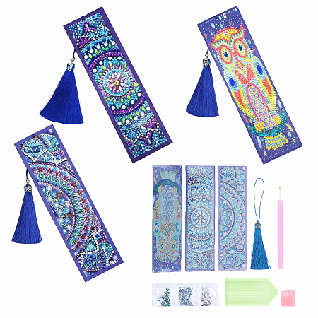 SUNNYCLUE DIY Diamond Painting Bookmarks, with Tray Plate, Drill Point Nails Tools, DIY Tassel Bookmark Gift, Rhinestone and Cabochons, for Embroidery Arts Crafts, Purple, 170~190mm; 3sets/bag