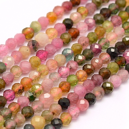ARRICRAFT Natural Tourmaline Beads Strands, Grade AA, Faceted, Round, 2mm, Hole: 0.5mm, about 210~220pcs/strand, 15.7 inches(40cm)