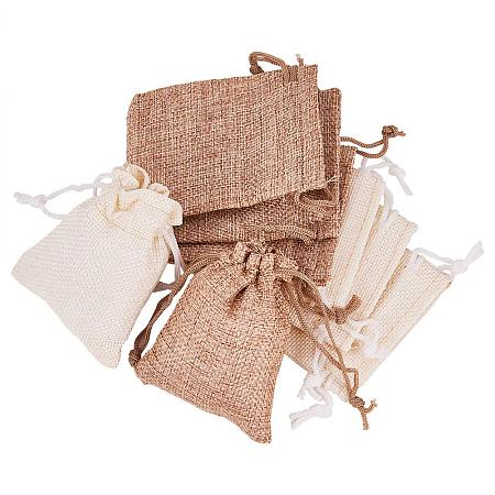 BENECREAT 24PCS Burlap Bags with Drawstring Gift Bags Jewelry Pouch for Wedding Party Treat and DIY Craft - 3.5 x 2.8 Inch, Linen and Cream