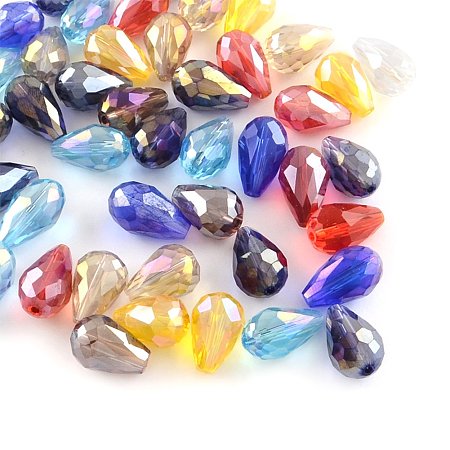 NBEADS 200pcs/bag AB-Color Plated Faceted Drop Mixed Color Glass Beads With 7~8x6mm,Hole: 1mm