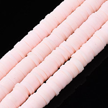 Honeyhandy Flat Round Eco-Friendly Handmade Polymer Clay Beads, Disc Heishi Beads for Hawaiian Earring Bracelet Necklace Jewelry Making, Pink, 8x0.5~1mm, Hole: 2mm, about 380~400pcs/strand, 17.7 inch